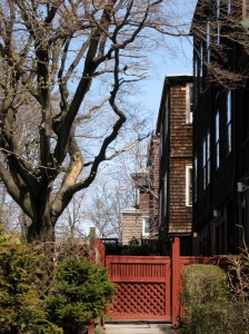 Cedar shake facades in St. George, the urban core of Staten Island.